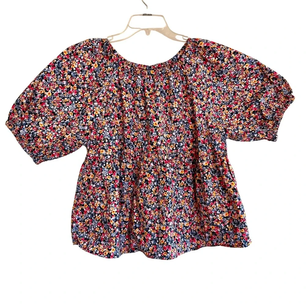 Old Navy Floral Babydoll Peplum Top Blouse Flutter Puff Sleeve Sz. L Cottagecore